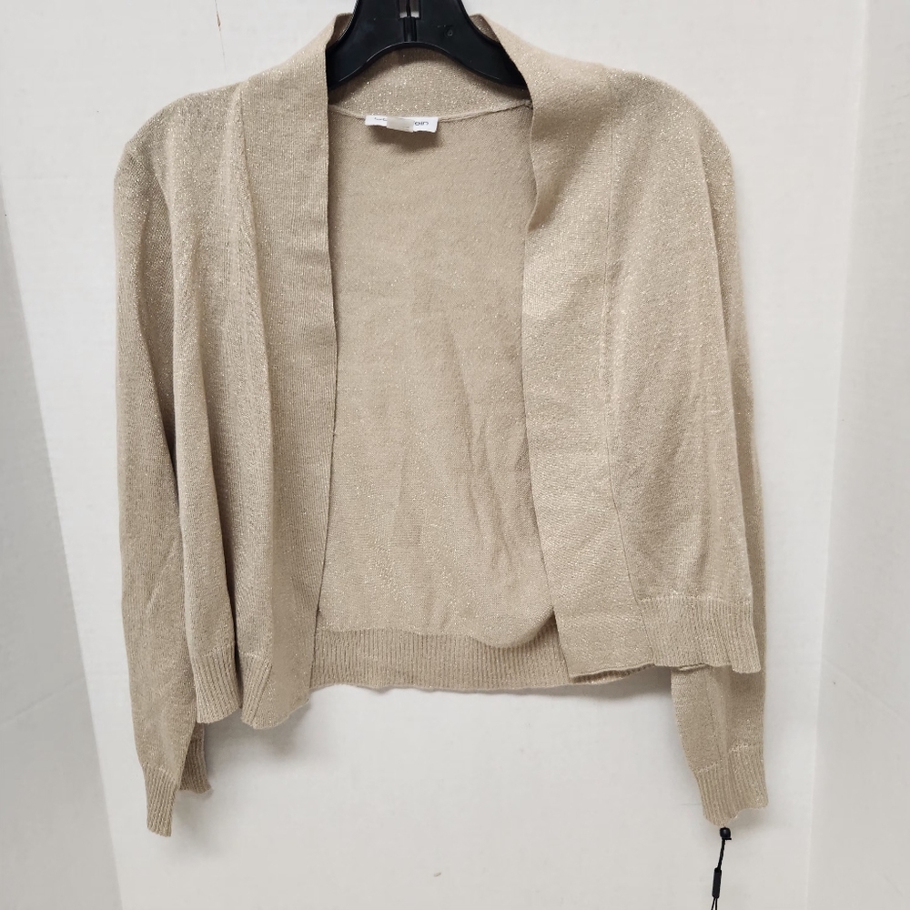 Calvin Klein Gold Shimmer Lightweight Open Front Sweater Sz L Large New
